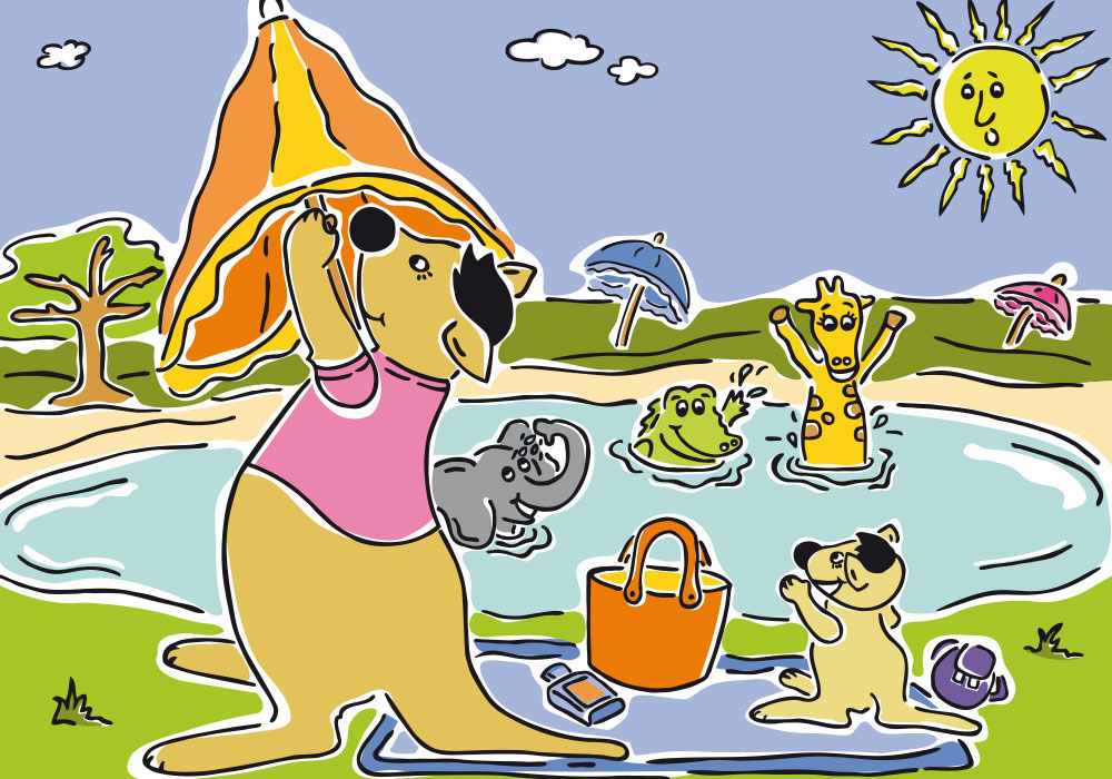 sonnenkinder, dm, illustration, Evelyn Faulhaber, illustration, Sonnenschutz, Känguru Toni