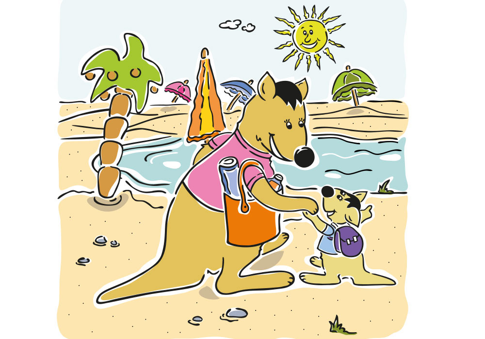 sonnenkinder, dm, illustration, Evelyn Faulhaber, illustration, Sonnenschutz, Känguru Toni