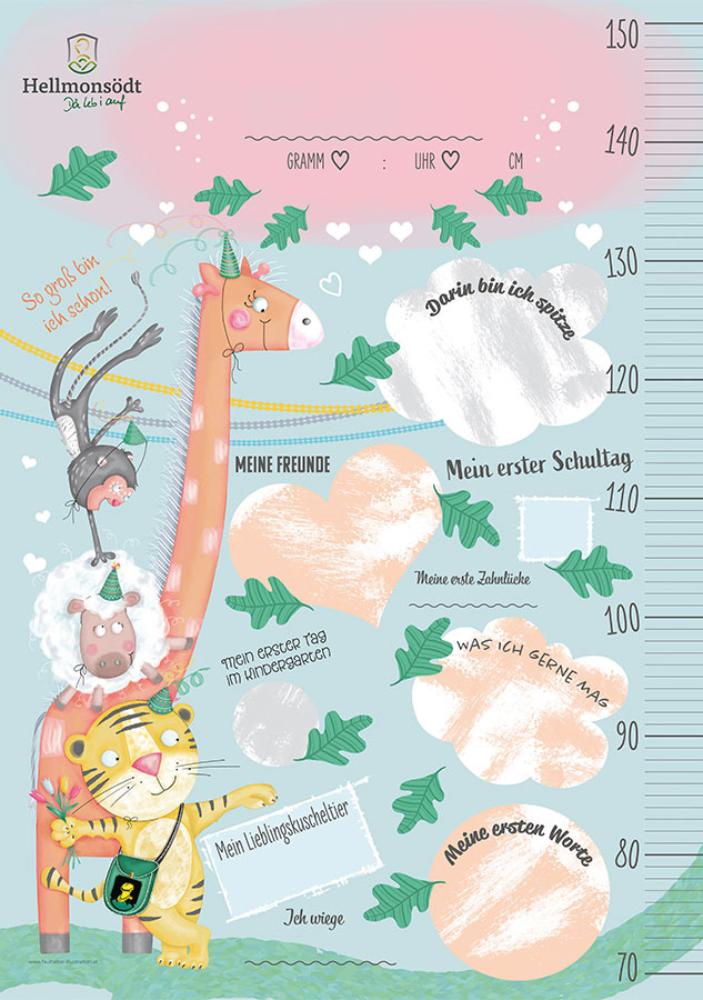 gemeinde hellmonsödt, geburten-paket, geschenk zur geburt, evelyn faulhaber illustration
