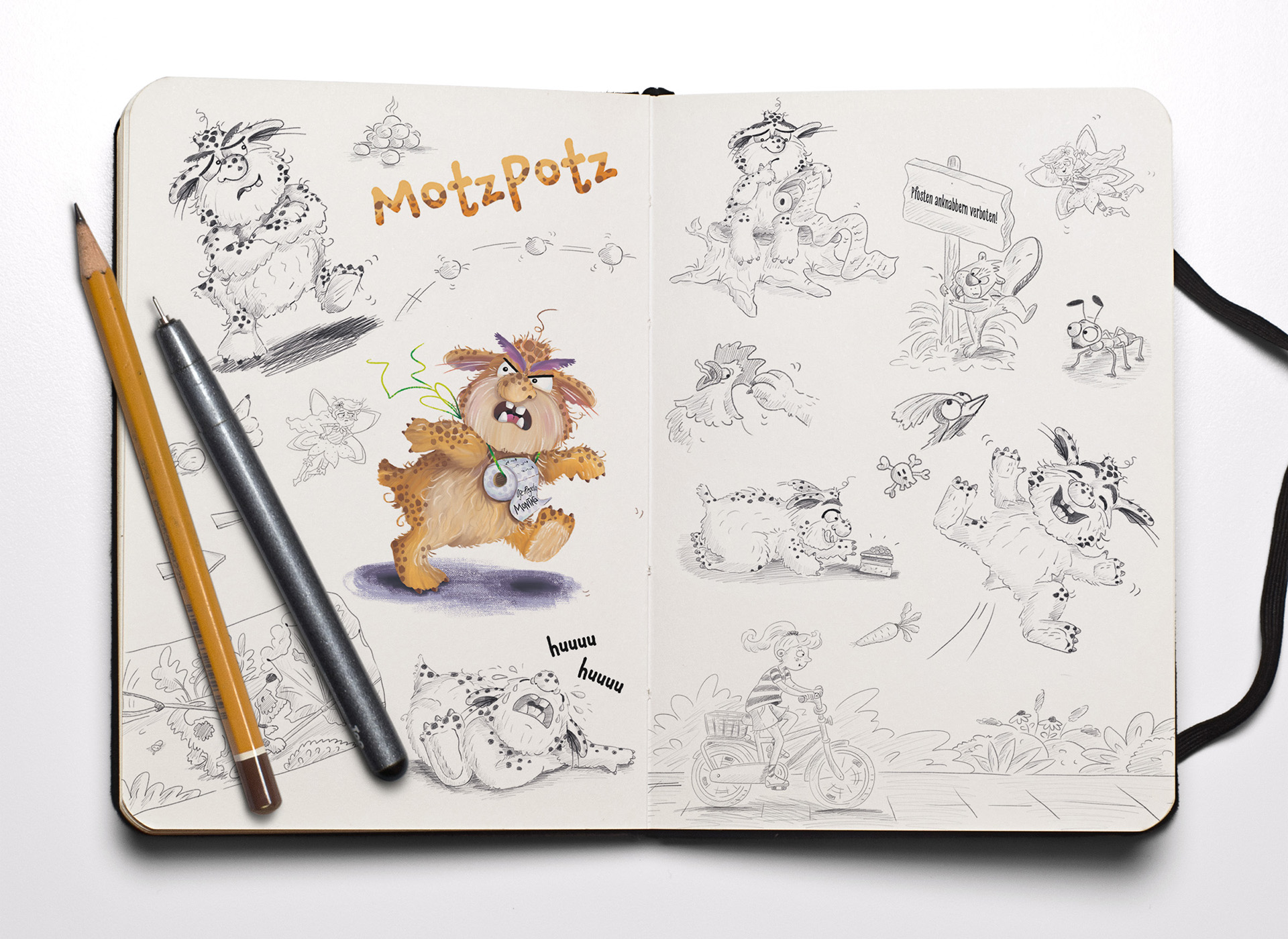 kinderbuch, skizzenbuch, der motzpotz, scribble, kinderbuchwelt, illustration für kinderbücher, kinderbuchillustration, kinderbuchillustratorin österreich